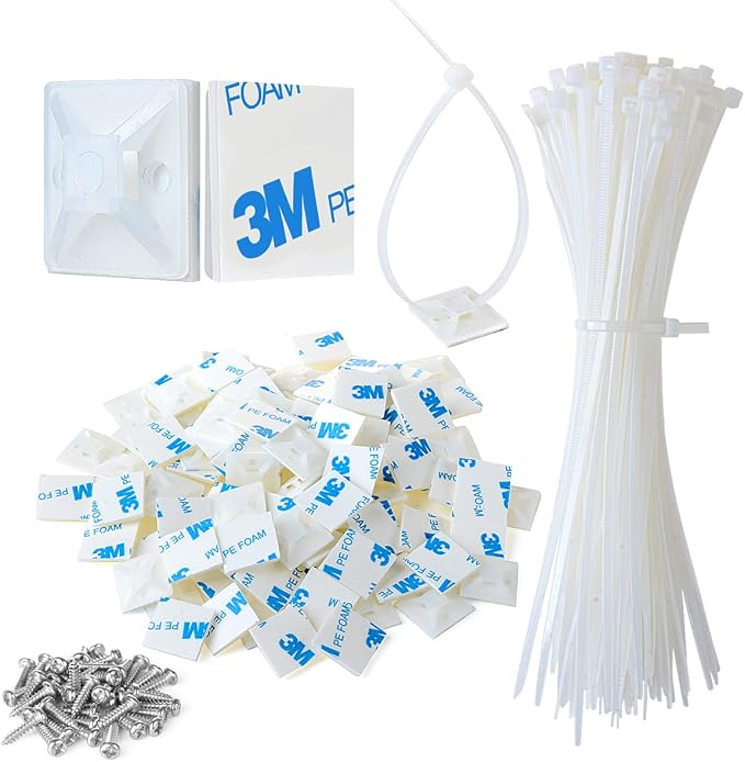 200pcs 3/4" Back-Glue Self Adhesive White Strong Cable Zip Tie Mounts by XHF