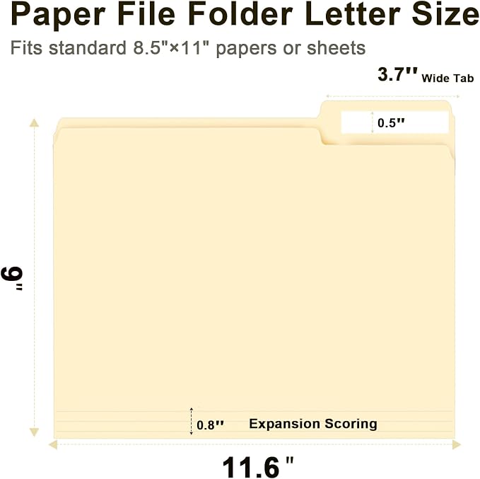 File Folder, RAZCC 100 Pack 1/3 Cut Tab File Folders Letter Size, Manila Folders - Image 2