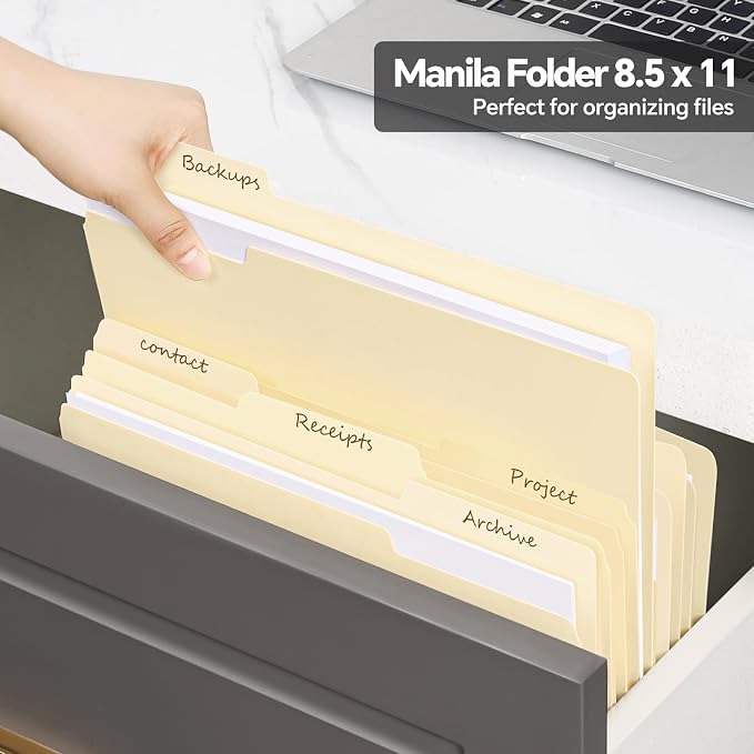 File Folders, 50 Pack Manilla Folders 8.5x11, 1/3 Cut Tabs Manila File Folders - Image 6