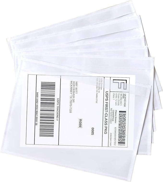 7.5" x 5.5" Shipping Label Sleeves, SJPACK Clear Adhesive Top Loading Packing by SJPACK