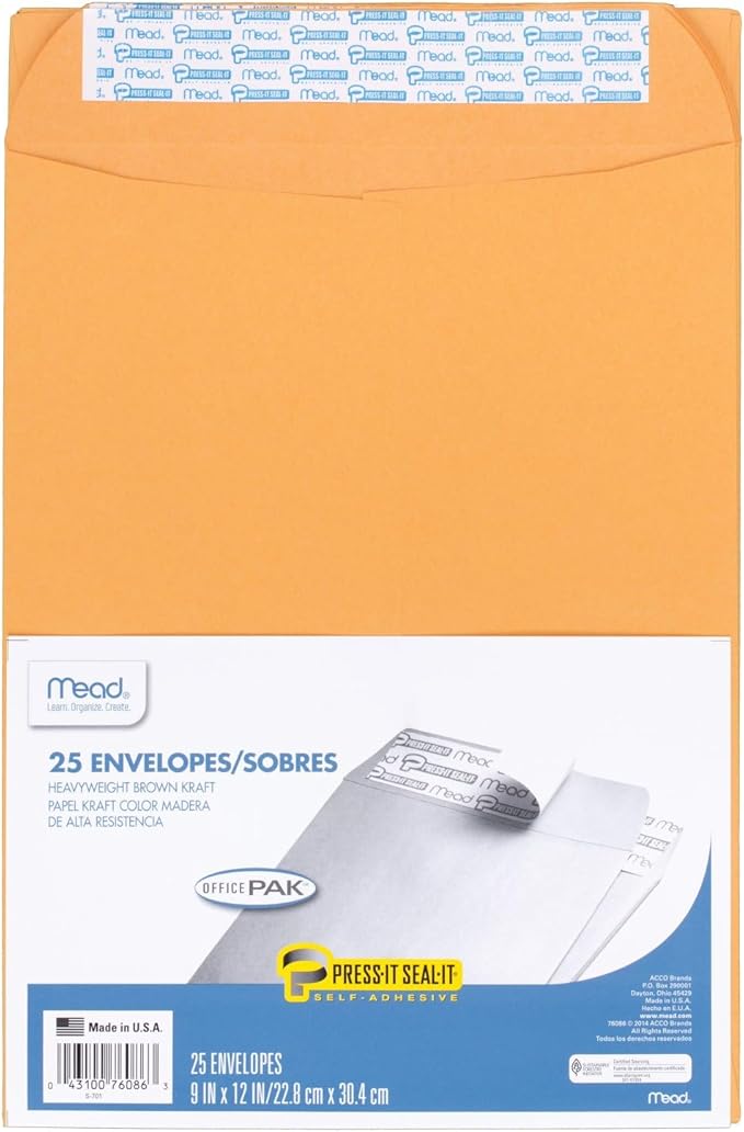 Mead Envelopes, Letter Size 9" x 12", Press-It Seal-It Self Adhesive Closure by Mead