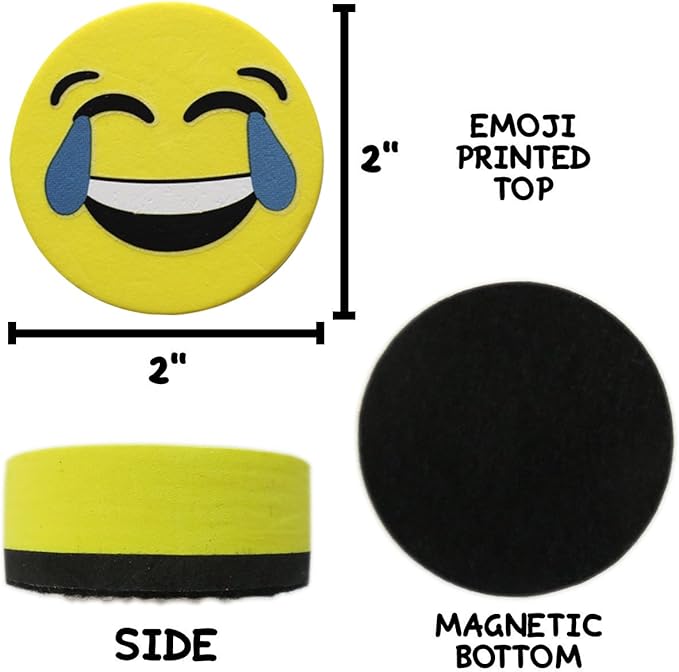 VIZ-PRO Magnetic Smiley Face Circular Whiteboard Eraser / 4 Pack of 2" Dry - Image 3
