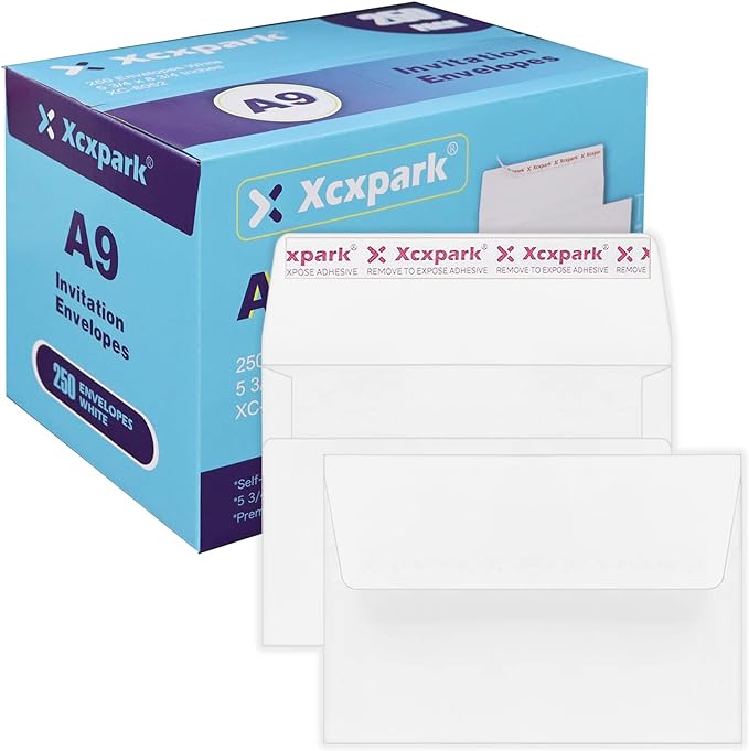 Xxcxpark 250 Qty Printable A9 Invitation Envelopes 5.75 x 8.75 Cards, Self Seal by Xxcxpark