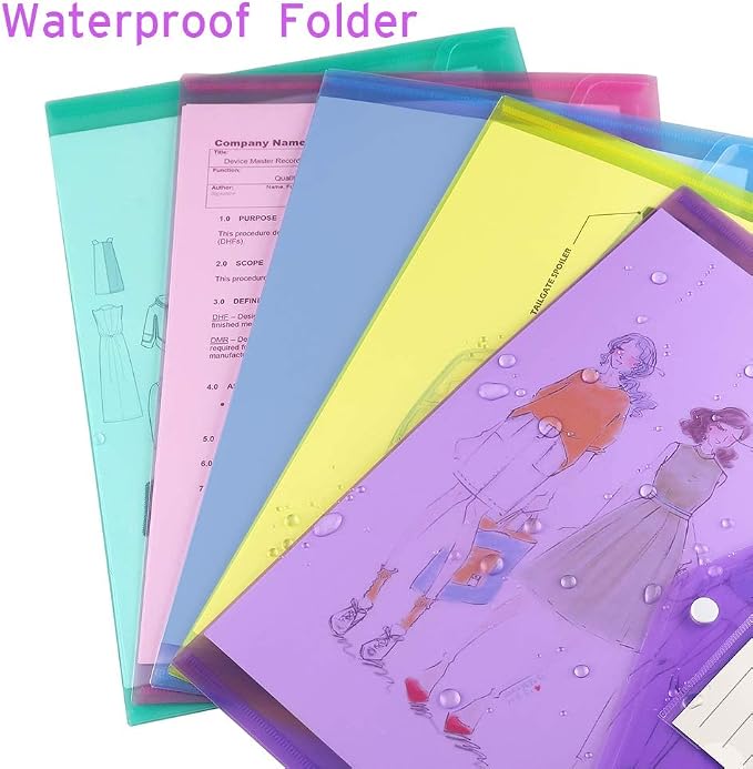 Sooez 6 Pack Folders Plastic Envelopes, Letter A4 Size Poly File Envelopes - Image 3