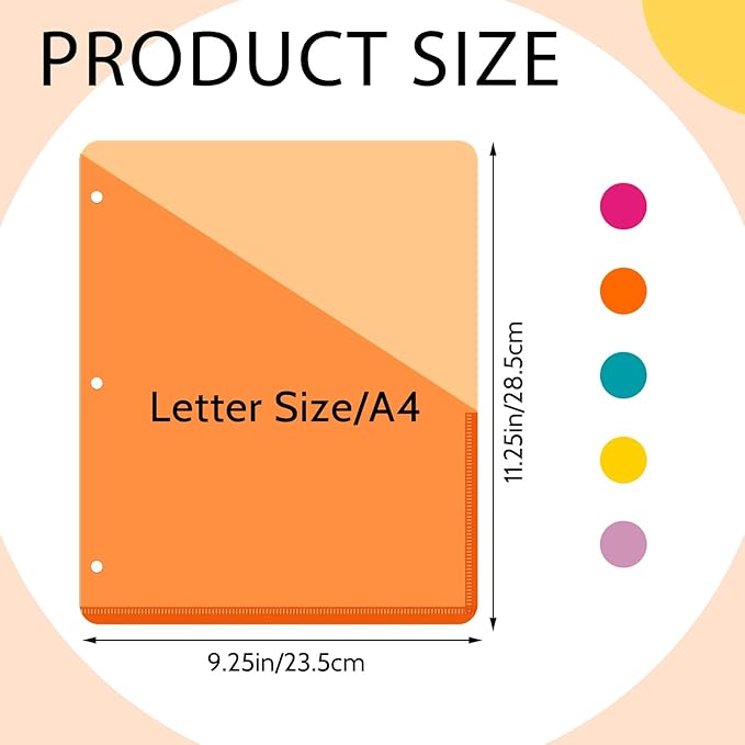 Maitys 50 Pack Binder Pockets 3 Hole Punch Clear Plastic Document Folders - Image 2