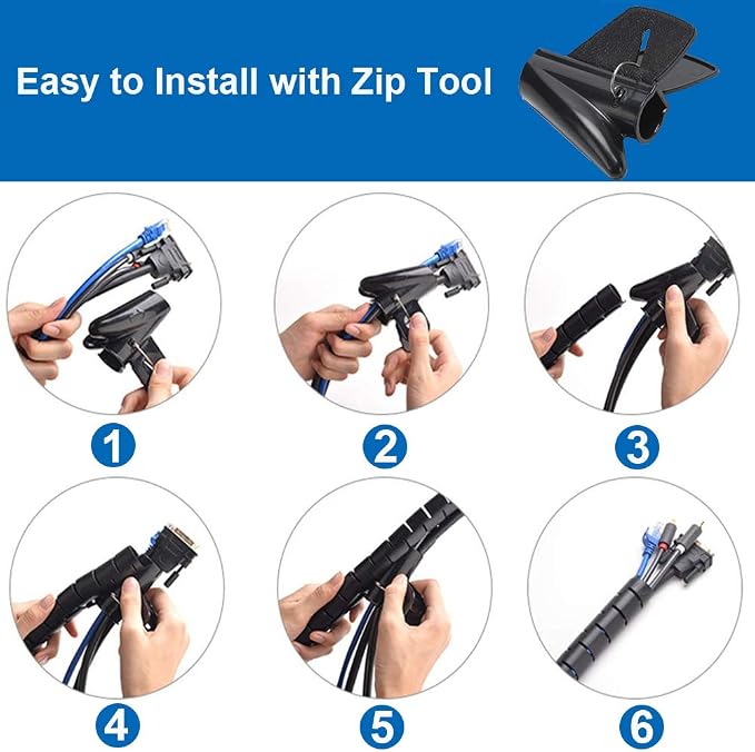 10FT Cable Management Sleeve EZ Cord Bundler 1" Diameter w/Zip Clip Zipper Wire - Image 4