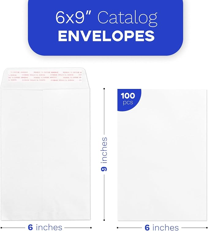 Goefun 100 PCS White Catalog Envelopes 6x9, Self Seal 100 GSM Manilla Envelopes - Image 2