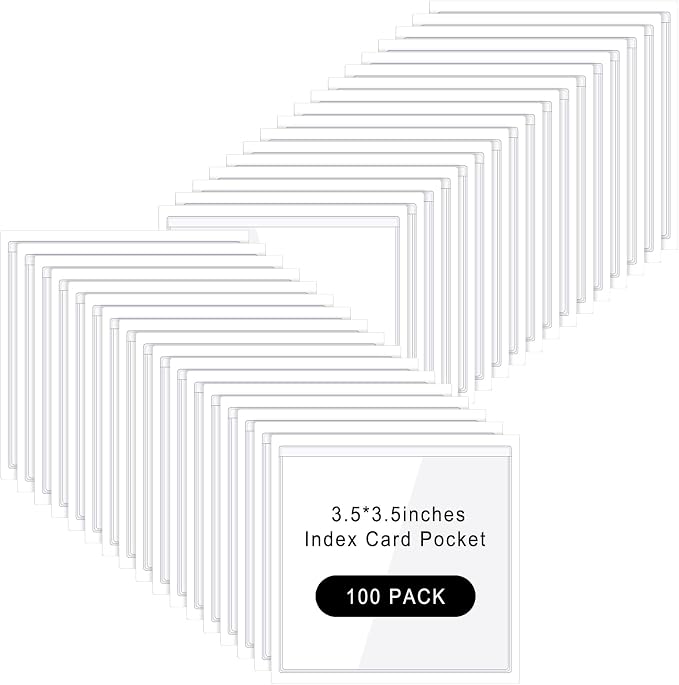 Glenmal 100 Pcs Self Adhesive Index Card Pockets Clear Label Holder Plastic by Glenmal