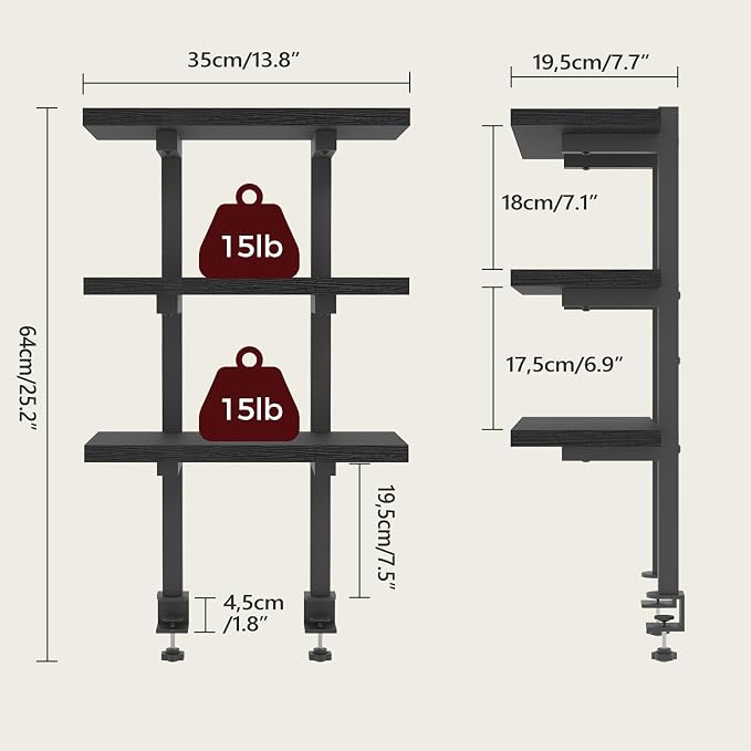 MAHANCRIS Clamp On Desk Organizer, 3-Tier Desktop Bookshelf, Adjustable Desk - Image 3