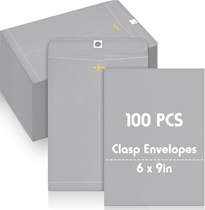 Geyee 100 Pcs Clasp Manilla Envelopes 6 x 9 Inch Gummed Colored Envelopes by Geyee