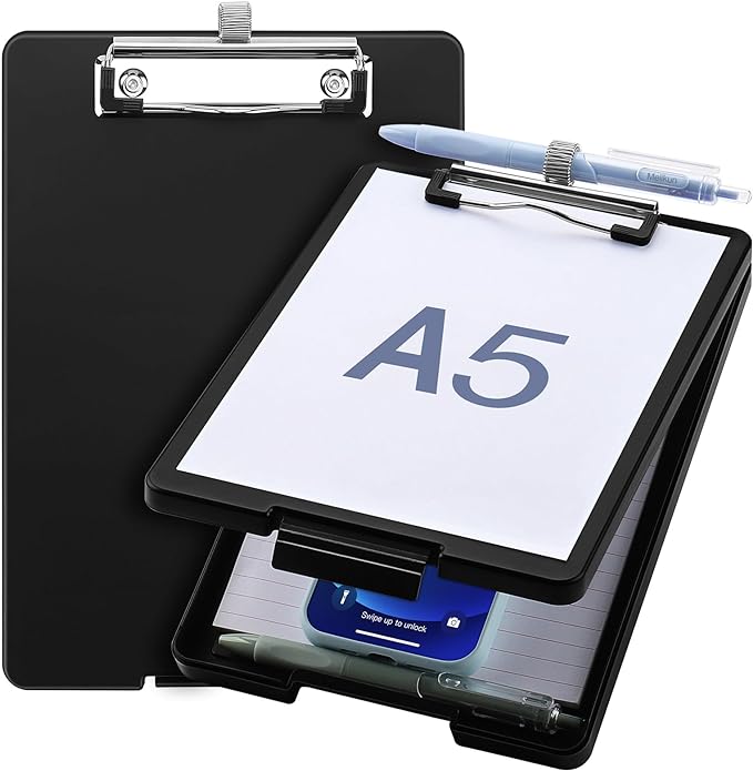 Meiikun Small Clipboard with Storage, A5 Clipboards with Pen Holder, Half by Meiikun