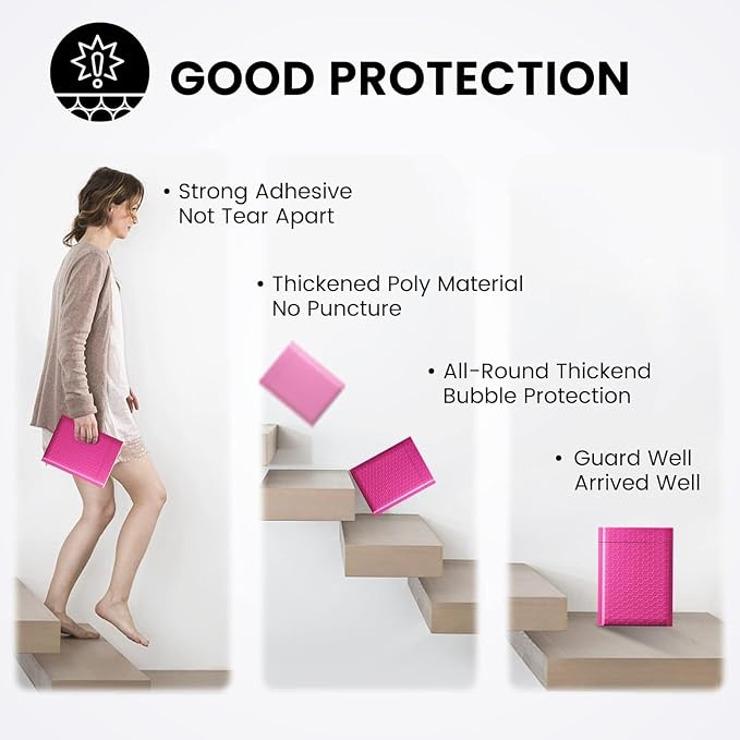 Fuxury Bubble Mailers 6x10" Pink Padded Envelopes 9600 Pack Bulk Strong - Image 7