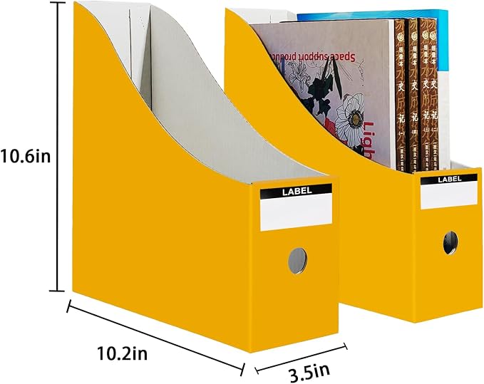 Limitliho 12 Pack Yellow Cardboard Magazine Holder, Sturdy Book Bins - Image 3