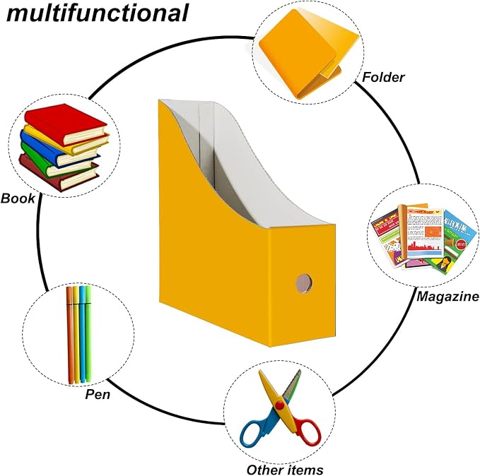 Limitliho 12 Pack Yellow Cardboard Magazine Holder, Sturdy Book Bins - Image 4