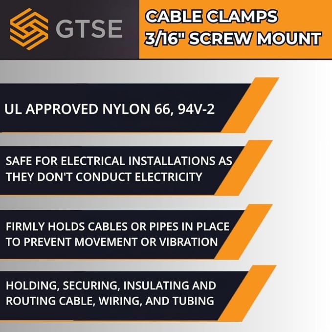 GTSE Black Nylon Plastic Cable Clamps, 3/16" Screw Mounts - Image 6
