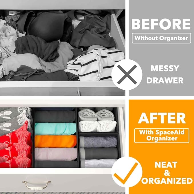 SpaceAid Drawer Organizer for Clothes, 6 Pack Dresser Drawer Organizer Bins - Image 2