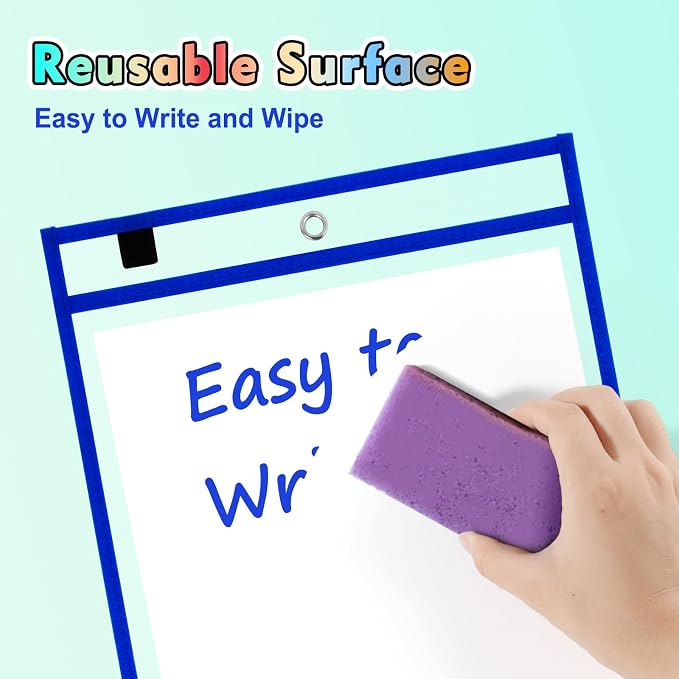 30 Packs Dry Erase Pocket Sleeves, Reusable Clear Plastic Classroom Pocket - Image 3