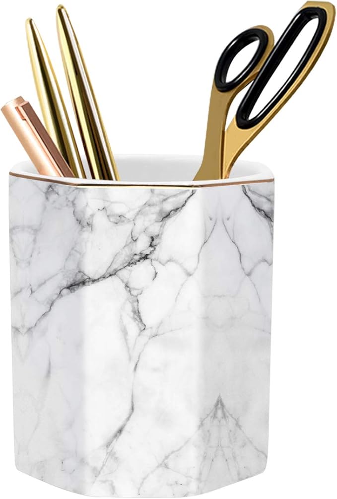 Pen Holder, Stand for Desk Pencil Cup for Girls Kids Durable Ceramic Desk by WAVEYU