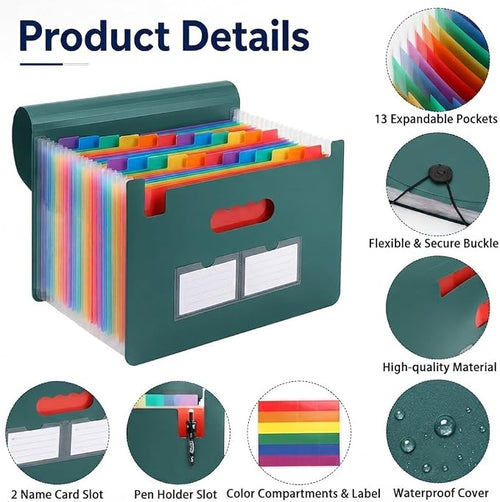 13 Pockets Accordion File Organizer, Portable Expanding File Folder - Image 2