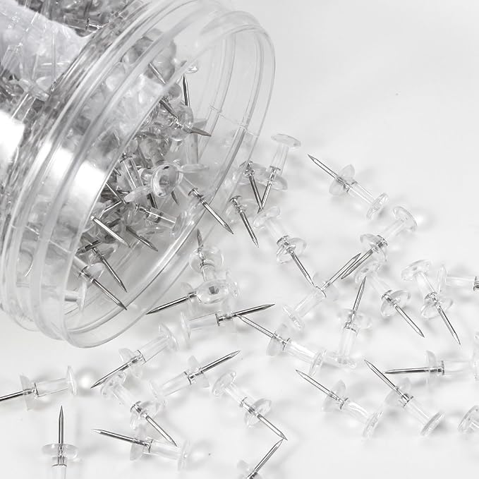 Push Pins 600 Count, Standard Clear Thumb Tacks Steel Point and Clear Plastic - Image 2