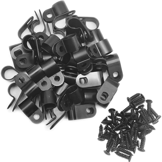 Cable Clamp R-Type Cable Clip Wire Clamp 5/16" Nylon Screw Mounting Cord by Alamic