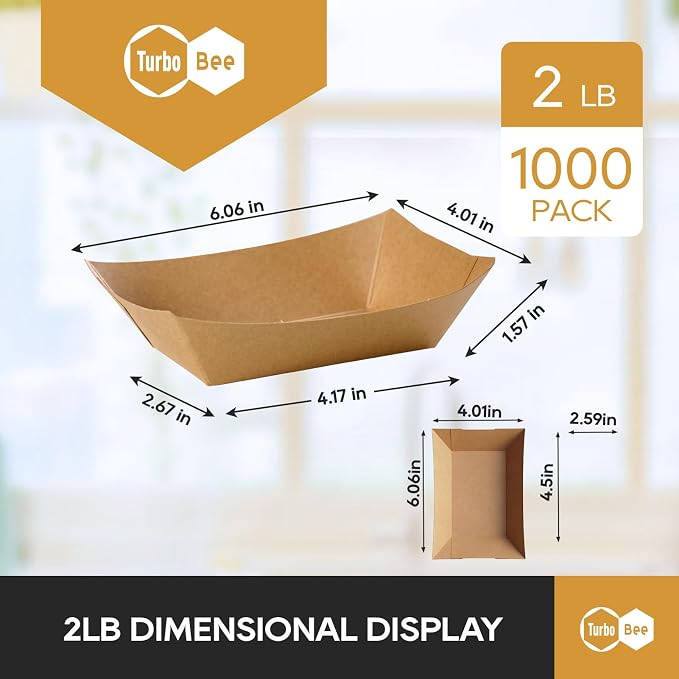 Disposable Paper Food Trays 2lb, 1000 Pack Bulk Brown Paper Boats - Image 2