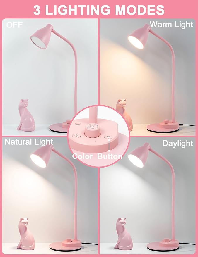 BOHON Cute Desk Lamp with USB Charging Port, 3 Color Modes Dimmable, Flexible - Image 2