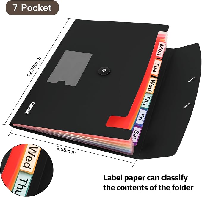 7 Pocket Accordian File Folders, Expanding File Folder A4 Letter Size Paper - Image 2