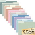SUNEE File Folders Letter Size 10 Pastel Colors, 100 Pack Manilla Folders 8.5 x by SUNEE