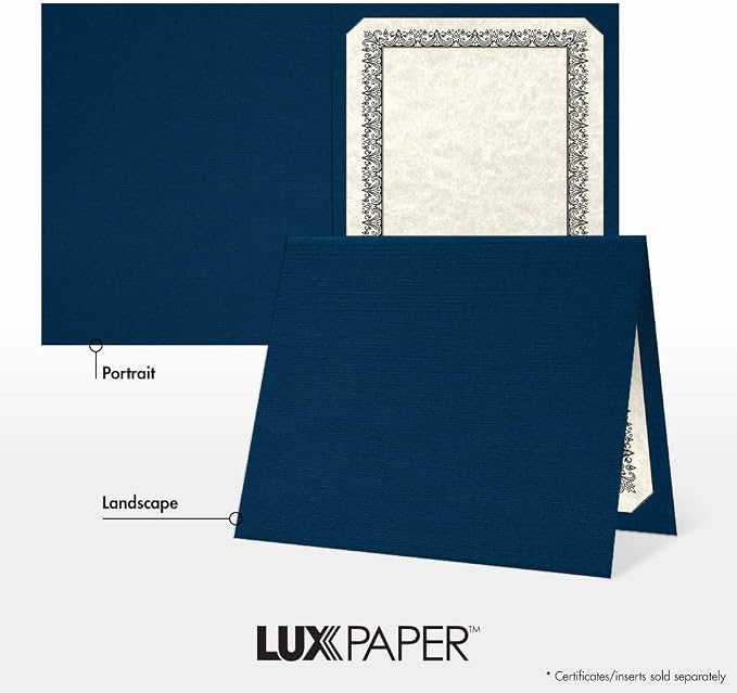 LUXPaper 9.5" x 12" Certificate Holders | Nautical Blue Linen | 100lb. Cover | - Image 4