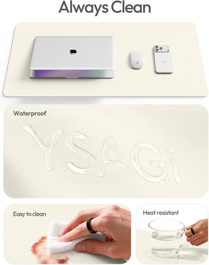YSAGi Leather Desk Pad Protector, Office Desk Mat, Large Mouse Pad, Non-Slip PU - Image 7