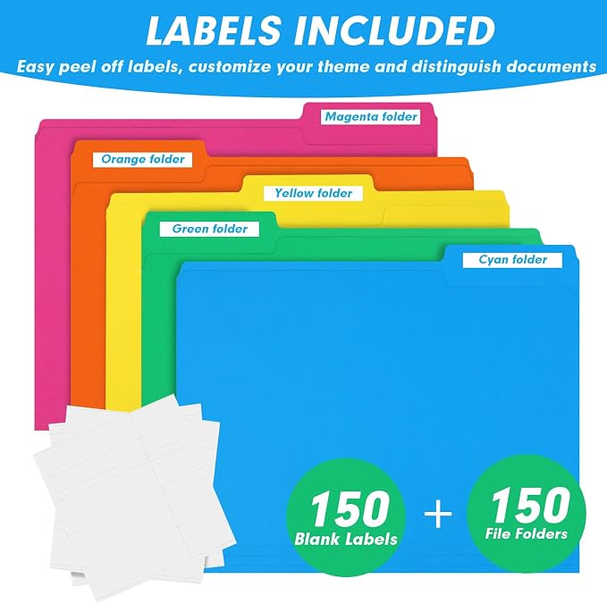 File Folder, RAZCC 150 Pack 1/3 Cut Tab Colored File Folders, File Folder - Image 4