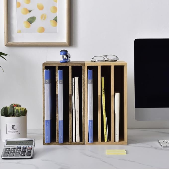 KIRIGEN Wooden Desktop Organizer, 3 Tier Solid Wood Letter Tray and Paper File - Image 9