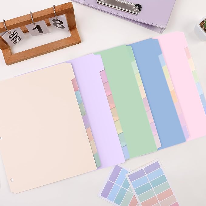 SKYDUE Plastic 8-Tab Dividers fit Letter Size, Pastel Color | 1 Set, Big Tab - Image 8