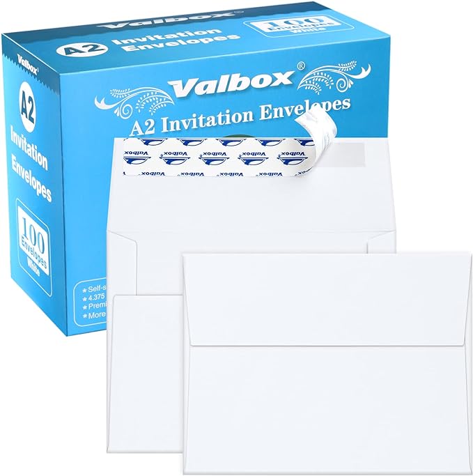 ValBox A2 Invitation Envelopes 100 Qty 4.375x5.75" White Envelopes Self Seal by ValBox