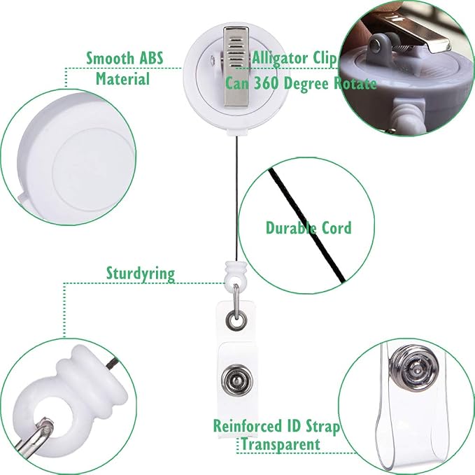 QREEL - 100 Pack - White Retractable ID Name Badge Holder Reels - Image 3
