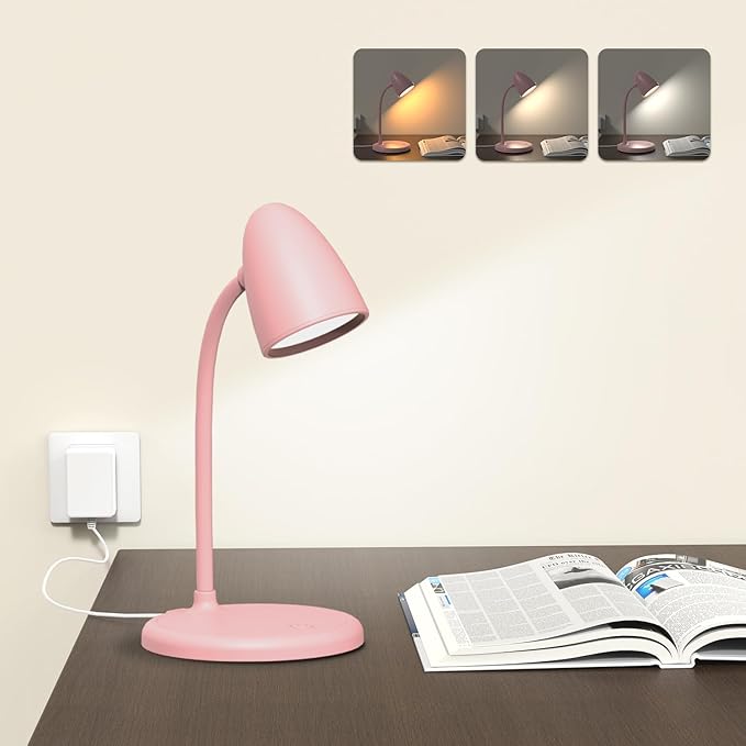 LED Desk Lamp for Home Office, 3 Light Colors, Table Lamp, Dimmable Reading by RORENSE