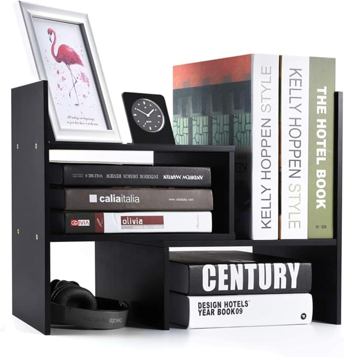 Sorfity Desktop Bookshelf Desk Storage Organizer Adjustable Wood Desktop - Image 4
