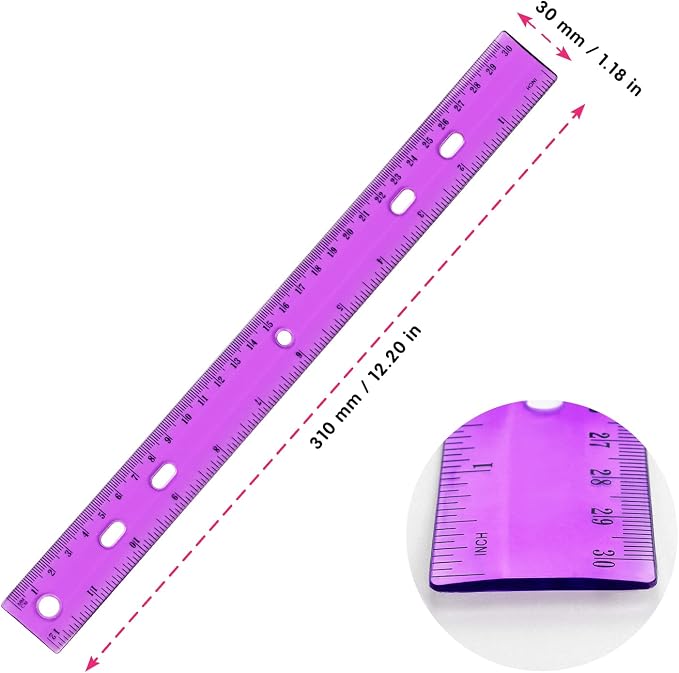 ZZTX 12 Pack Color Transparent Ruler Plastic Rulers 12 Inch, Metric Bulk Rulers - Image 3
