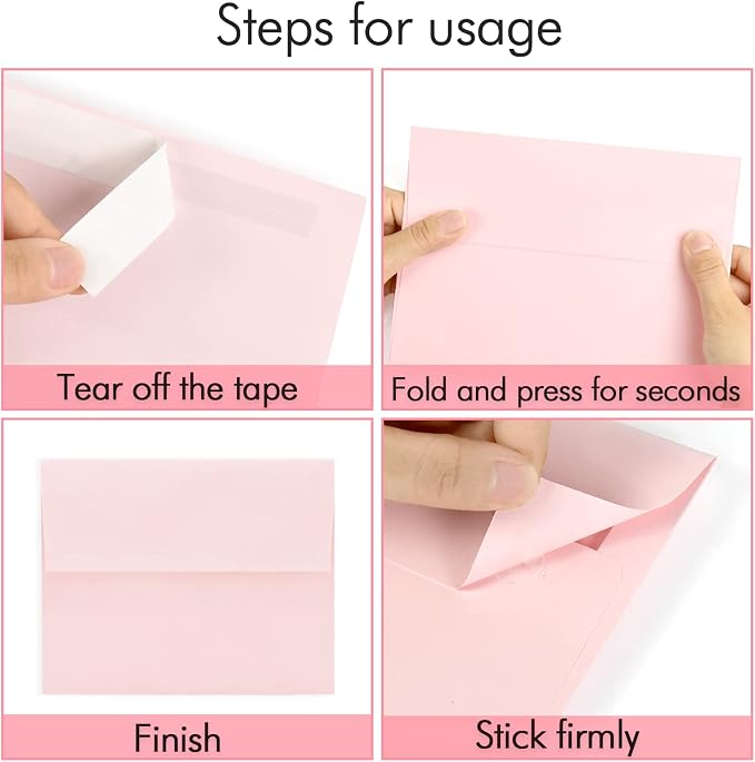 100 Pack A2 Pink Envelopes Self Sealing Adhesive Perfect - Image 2
