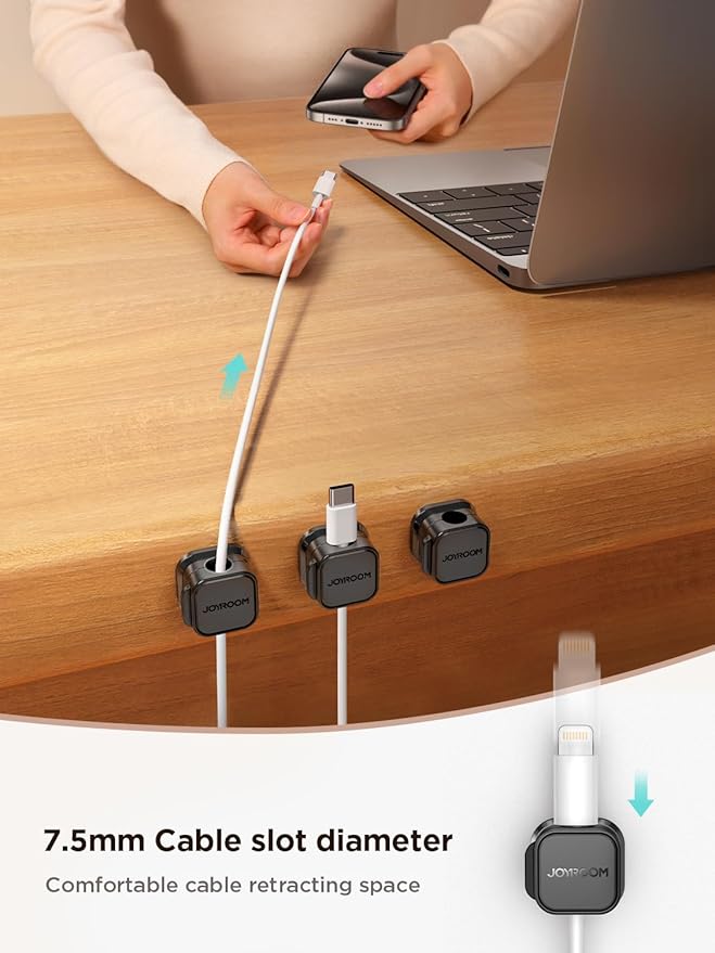 9 Pack Magnetic Cable Clips Cord Holder, Under Desk Cable Management, JOYROOM - Image 3