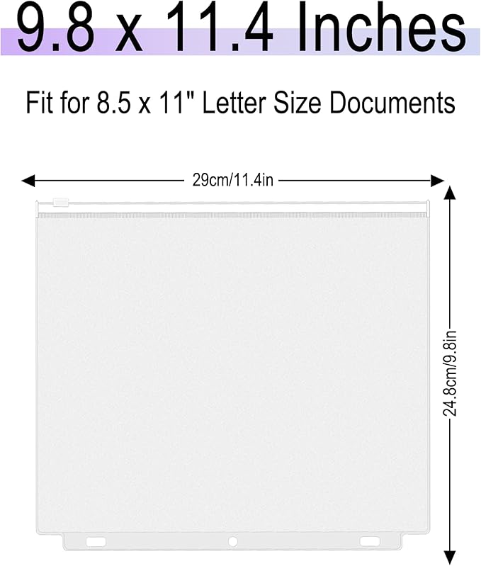 Antner 8 Pack Clear Letter Size Binder Pockets 3 Ring Binder Zipper Pouch - Image 2