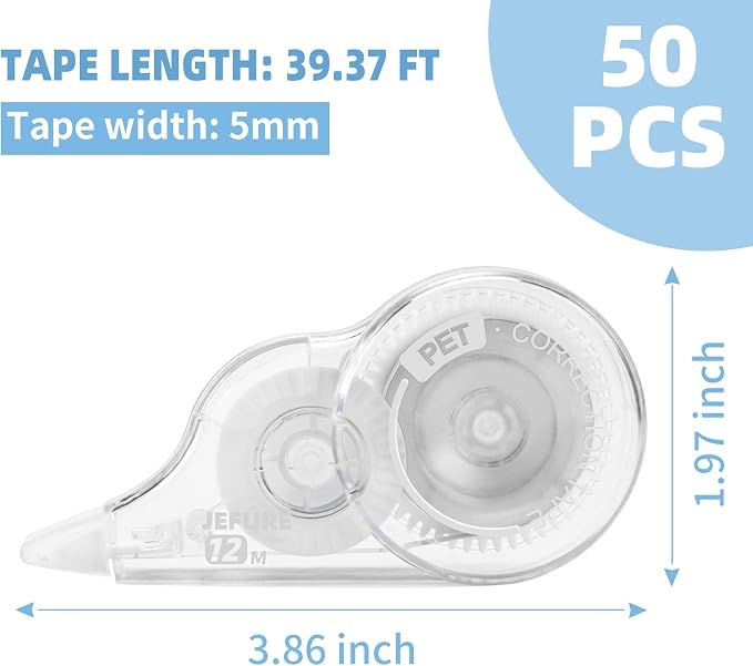 50 Pcs Correction Tape, 39.4 Ft White Wrong Out Tear-Resistant Bulk, Instant - Image 2