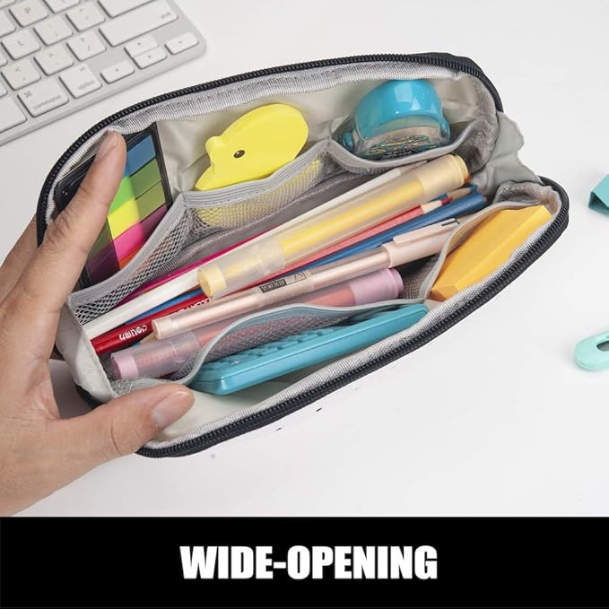 Sooez Wide-Opening Pencil Pen Case, Lightweight & Spacious Pencil Pouch Zipper - Image 3