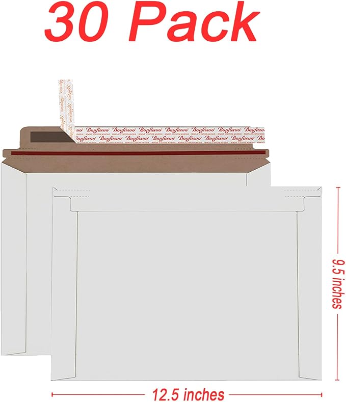 Bonfasvo Rigid Mailers 30 Pack 9.5 x 12.5 inches White Self Seal Stay Flat Bulk - Image 2