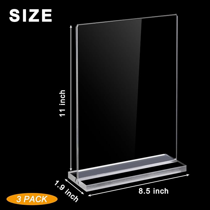 Hoewina Acrylic Sign Holder 8.5 x 11 Inch 3 Pack, Vertical Double Acrylic Stands - Image 3