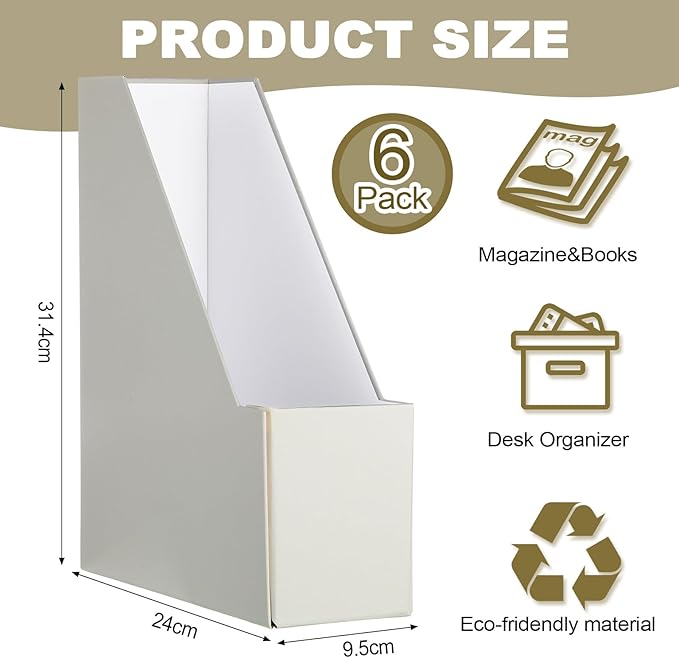 Gueevin Set of 6 Magazine File Holders, Sturdy Cardboard Desk Magazine Organizer - Image 2