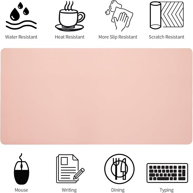 Bloss Pink Desk Mat, Waterproof Non-Slip Leather Desk Pad, Large Mouse Pad - Image 5