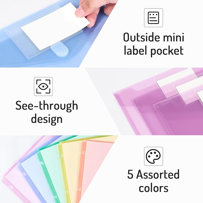 Forvencer Binder Pocket, 5 Pack Super Heavyweight Plastic Folders - Image 6