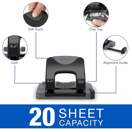 Swingline 2 Hole Punch, 20 Sheet Capacity Hole Puncher, Paper Punch, SmartTouch - Image 2